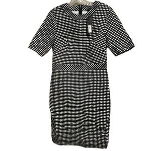 NEW Banana Republic Sz 6 Womens Black White Gingham Short Sleeve Sheath Dress